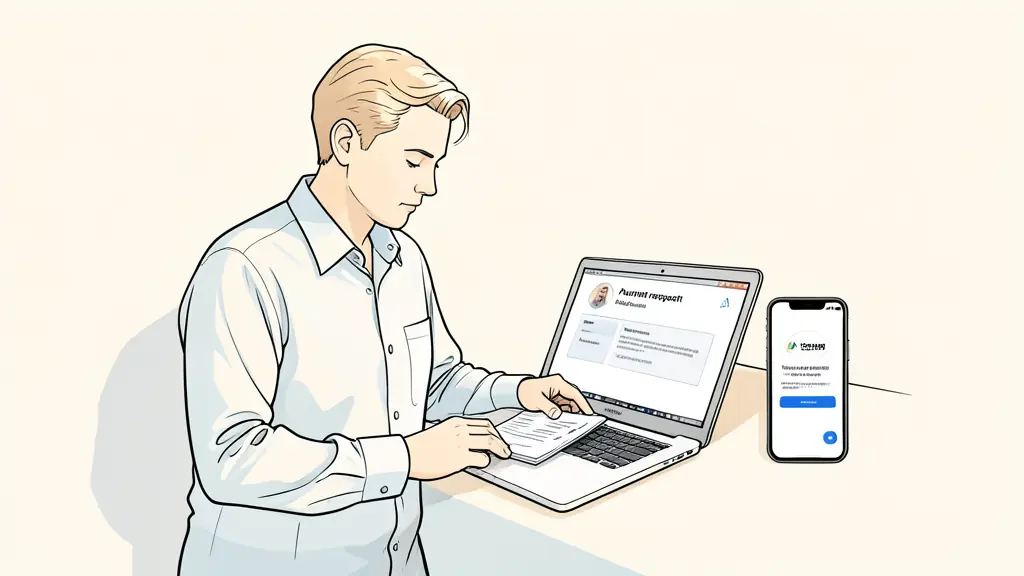 funded trader preparing identity documents, payout request open on a laptop, bank payment notification on a phone